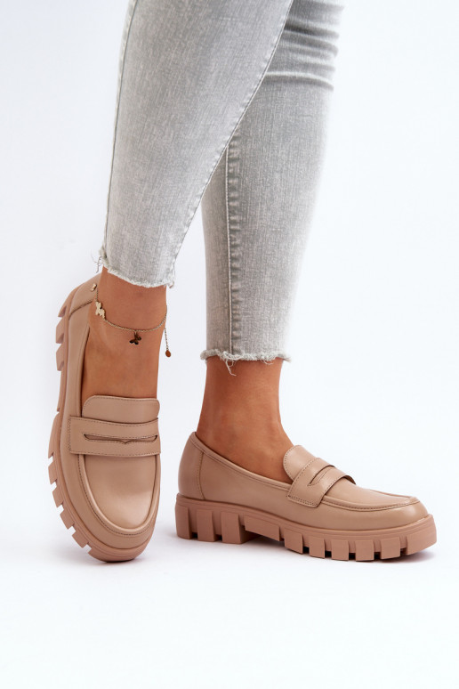 Women's Faux Leather Moccasins Beige Seravisa