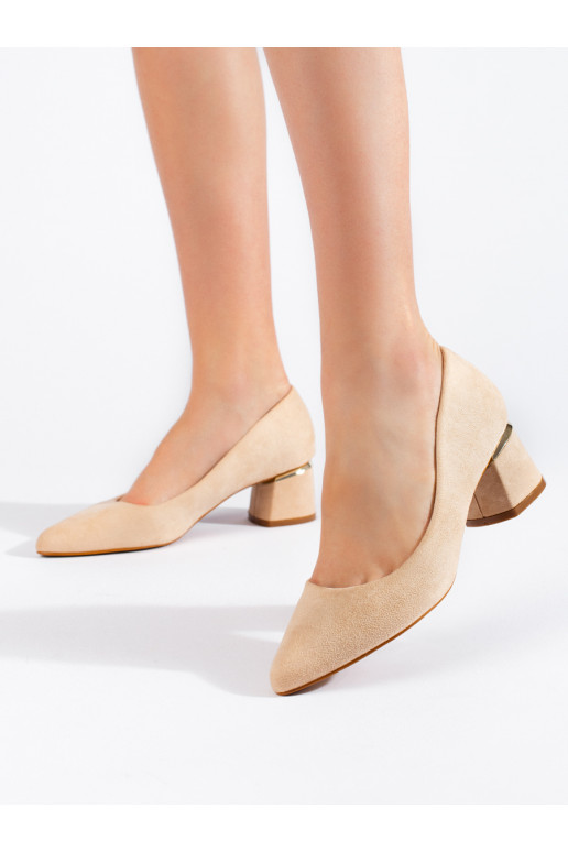 of suede beige High heels on a low heel