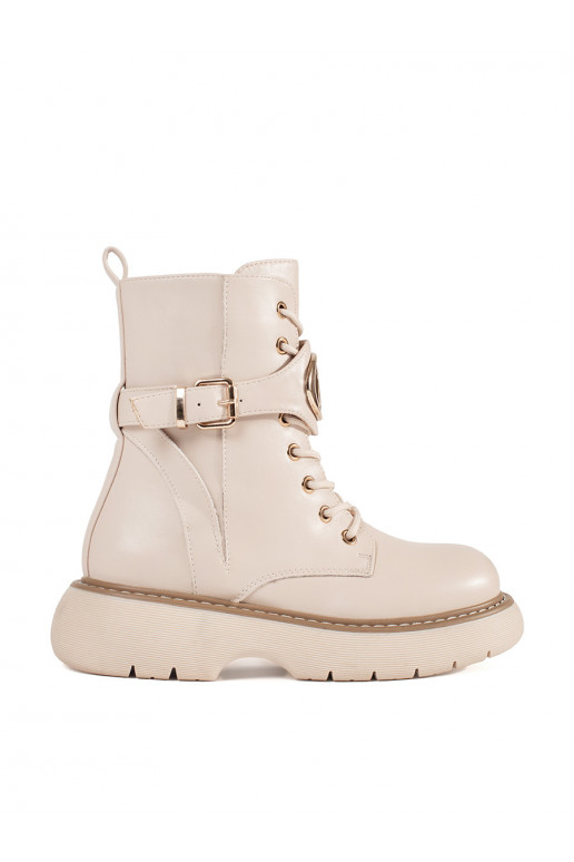 beige laced women's boots