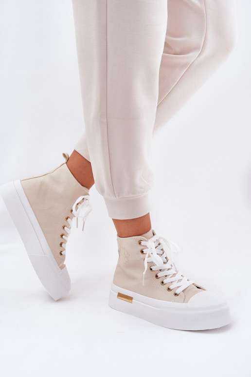 High Women's Sneakers On Platform Beige Laviriona