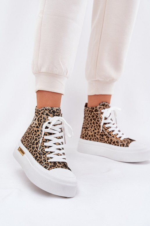 High Women Sneakers With Leopard Print On Platform Brown Laviriona