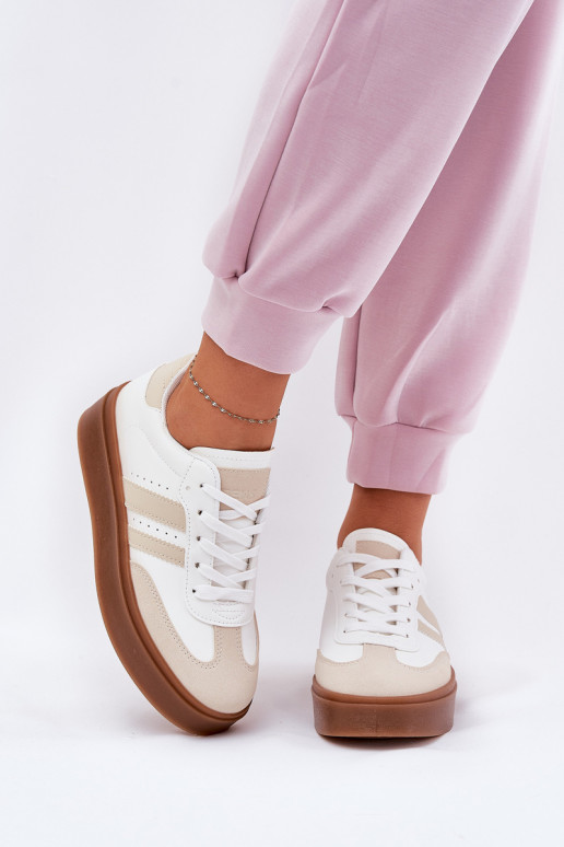 Women's Platform Sneakers Made Of Eco Leather Beige-White Ediriella