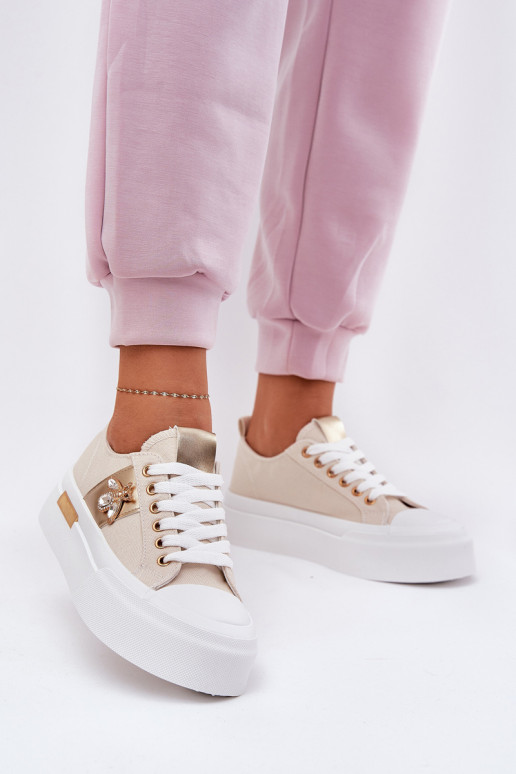 Women's Platform Sneakers With Decorative Detail Beige Annisae