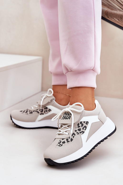 Sports Shoes Sneakers Women On Platform Leopard White-Beige Pumbes