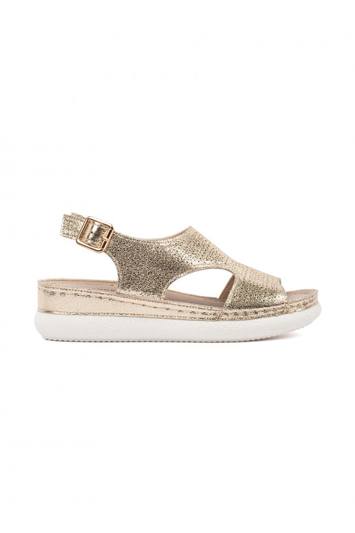 gold color sandals na lightj platformie