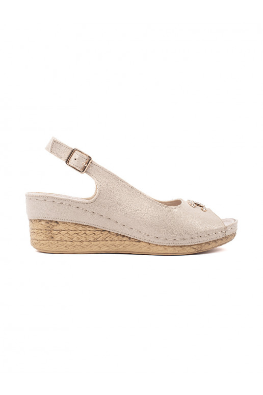 ivory sandals on a wedge with buckle