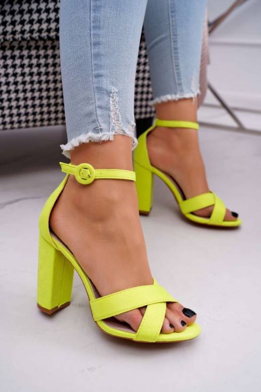 Women's Sandals On High Heel Fluo Yellow Telmen