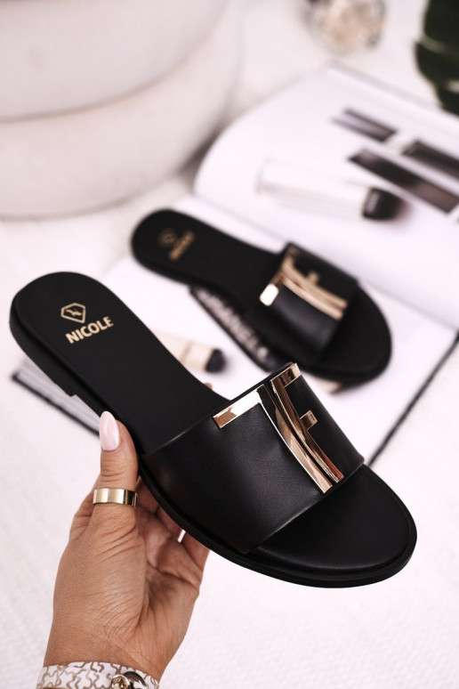 Women's Classic Leather Slippers Black Adele