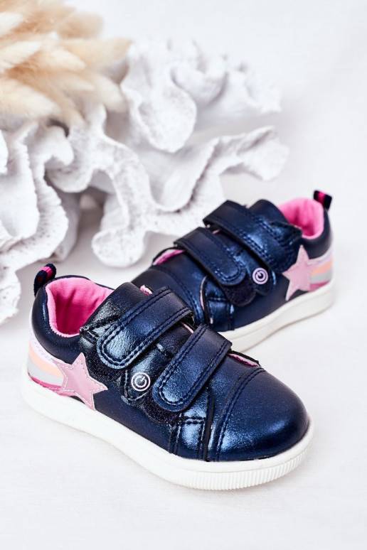 Children's Leather Sport Shoes With Rainbow Navy Blue Jasmine