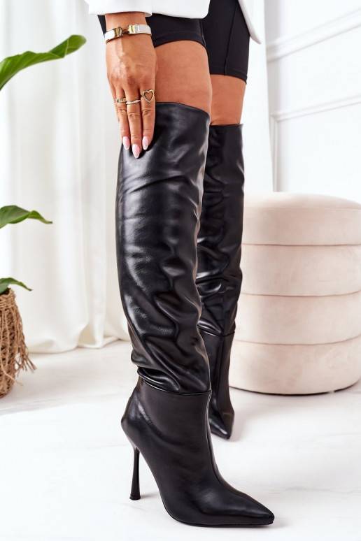 Genuine leather high heel 2024 boots