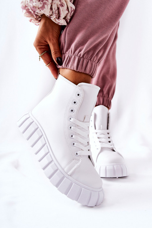 Leather High Platform Sneakers White Meniphise