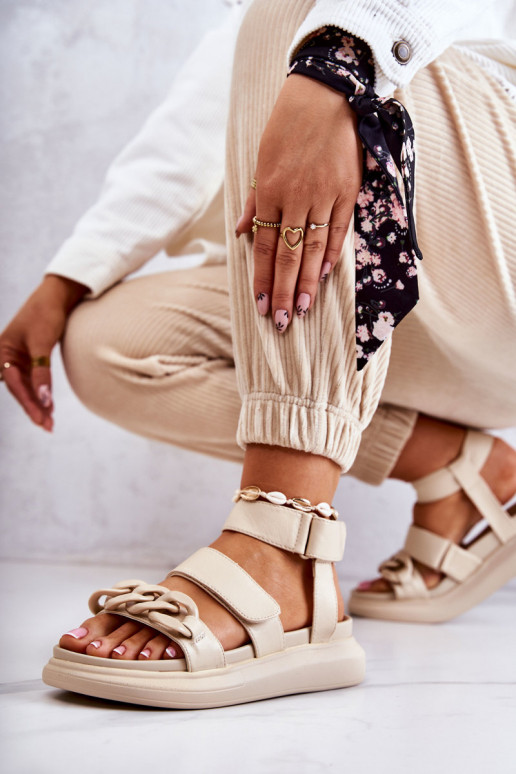 Leather Sandals With Chain La.Fi Beige Alissia