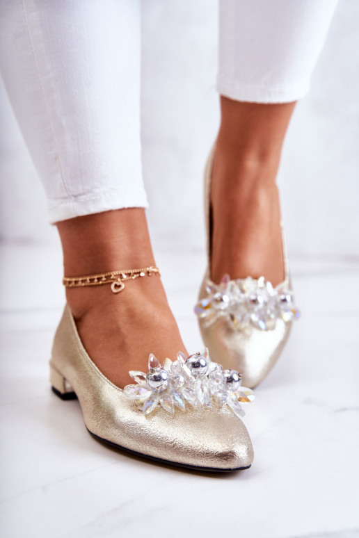 Leather Ballerinas With Elegant Decoration Gold Millany