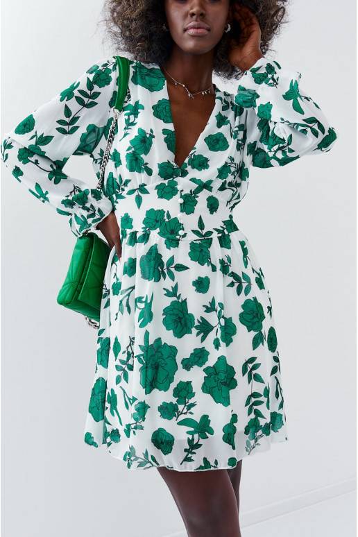 The dress with floral patternswhite-green color 89440