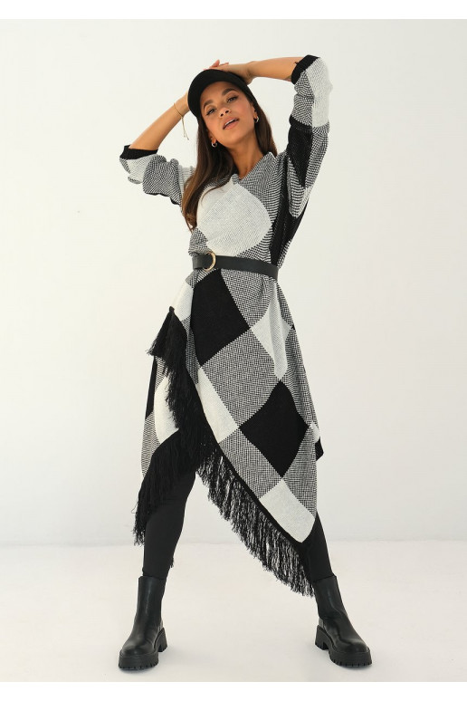 Long black checked cardigan