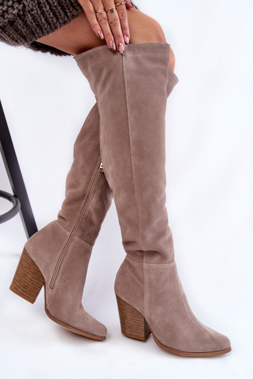 Beige suede clearance thigh high boots