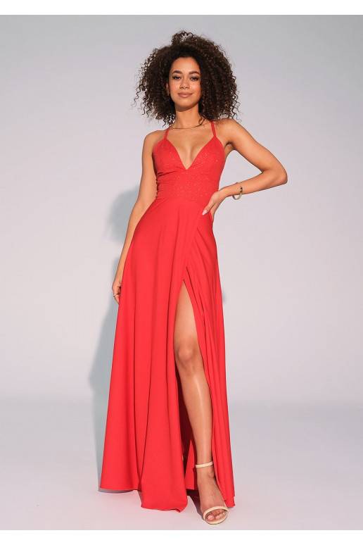 Selena - Shiny red satin maxi dress