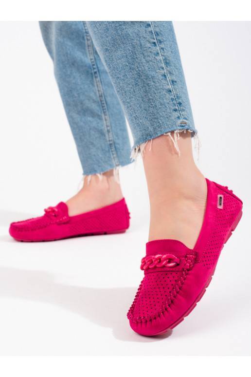 with elements of openwork  Women's moccasins of suede shelovet pink