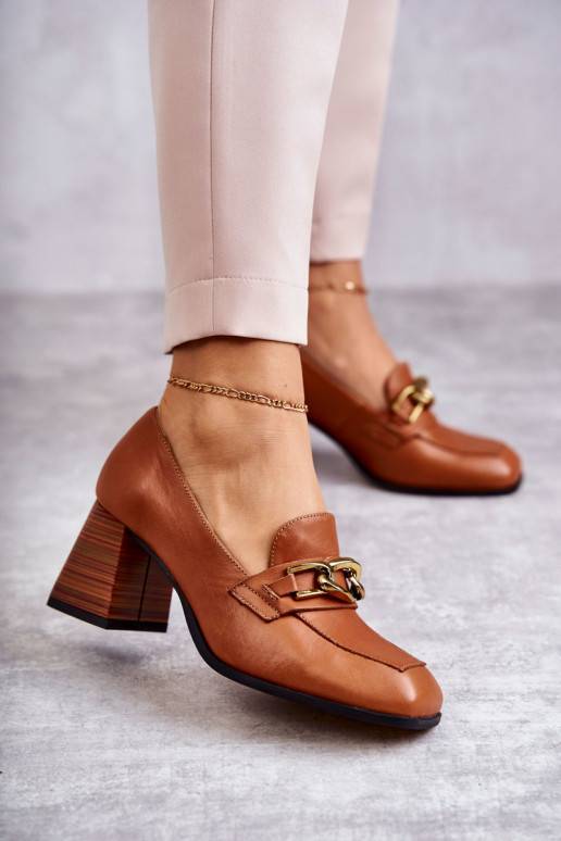 Leather Pumps With Chain Laura Messi 2514 Camel