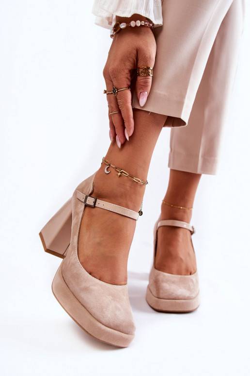 Suede Pumps On A Chunky Heel Beige Tina