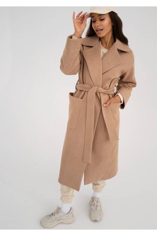 Sage - Beige pinstripe winter coat