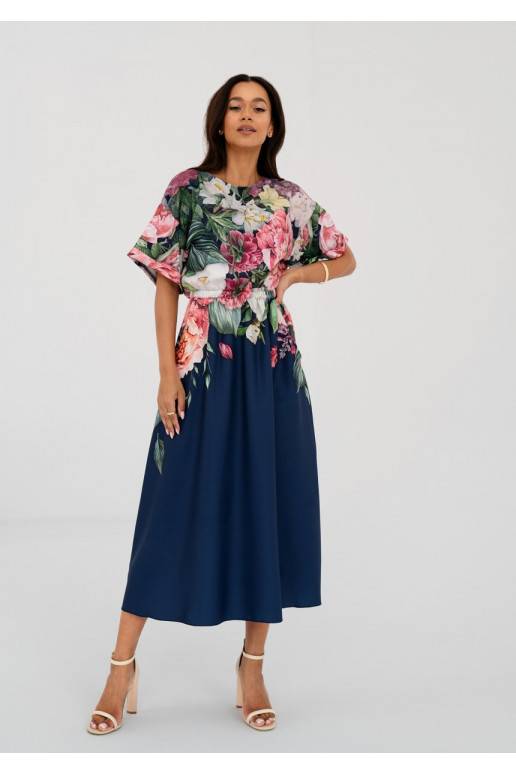 Greta - navy blue floral printed midi dress