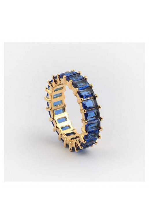 gold color plated stainless steel ring with colored crystals PST579N, Ring size: US8 - EU17