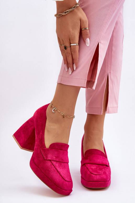 Suede Pumps On A Chunky Heel And Platform Fuchsia Adriel